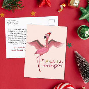 Niedlich Pink Tropical Florida Flamingo Weihnachte Feiertagspostkarte