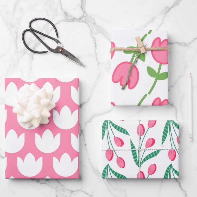 Niedlich Pink Tulip Geschenkpapier Set (Vorderseite)