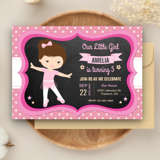 Niedlich Pink Tutu Ballerina Girl Geburtstagsparty Einladung