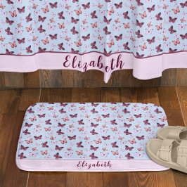 Niedlich Pink und Blue Butterfly Individuelle Name Badematte