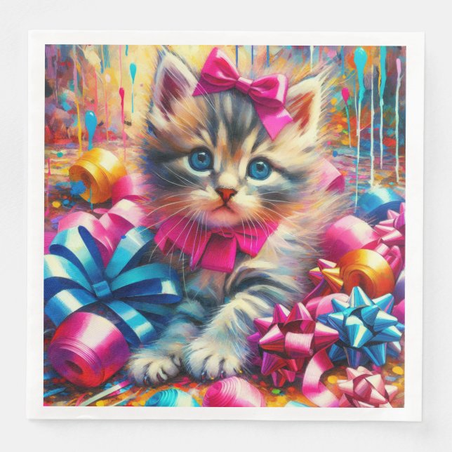 Niedlich Pink und Blue Kitten Girl's Geburtstag Serviette (Vorderseite)