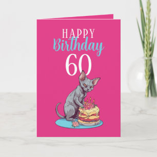 Niedlich Pink und Blue Sphynx Husband 60. Geburtst Karte