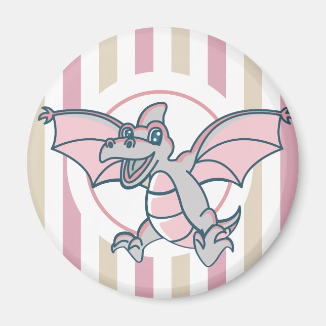 Niedlich Pink und Gray Dragon Dinosaurier Magnet (Vorne)
