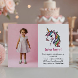 Niedlich Pink Unicorn Foto Kindergeburtstag Party Einladung