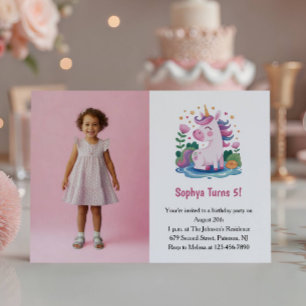 Niedlich Pink Unicorn Foto Kindergeburtstag Party Einladung
