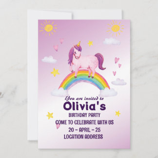 Niedlich Pink Unicorn Geburtstagseinladung Einladung