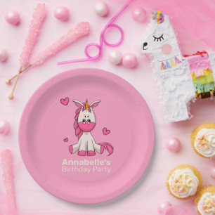 Niedlich Pink Unicorn Girl Geburtstagsparty Pappteller
