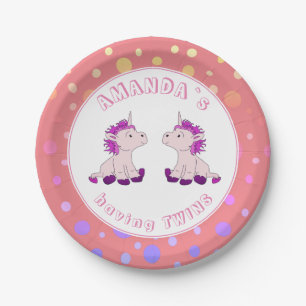 Niedlich Pink Unicorn Girl Twins Baby Dusche Party Pappteller
