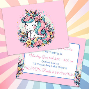 Niedlich Pink Unicorn Girl's Birthday Einladung Postkarte