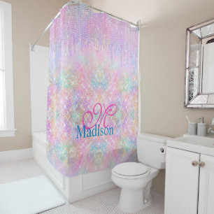 Niedlich Pink Unicorn Glitzer Kristall Tropfen Mon Duschvorhang