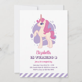 Niedlich Pink Unicorn Lila Girl Geburtstag Einladung