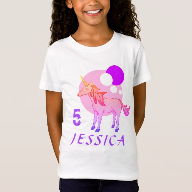 Niedlich Pink Unicorn Modernes Zeitalter Name Gebu T-Shirt (Vorderseite)