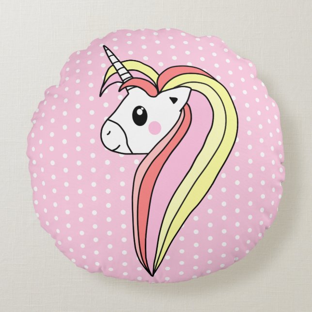 Niedlich Pink Unicorn Polka Dot Pattern Girly Rundes Kissen (Vorderseite)