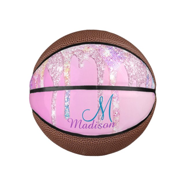 Niedlich Pink Unicorn Rainbow Glitzer Tropfen Mini Basketball (Vorderseite)