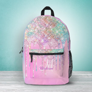 Niedlich Pink Unicorn Rainbow Glitzer Tropfen Mono Bedruckter Rucksack