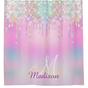 Niedlich Pink Unicorn Rainbow Glitzer Tropfen Mono Duschvorhang