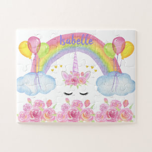 Niedlich Pink Unicorn Regenbogen Glitzer Herz Puzzle