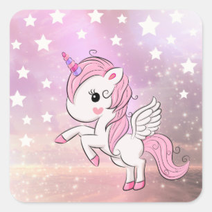 Niedlich Pink Unicorn Stardust Geburtstagsdusche Quadratischer Aufkleber