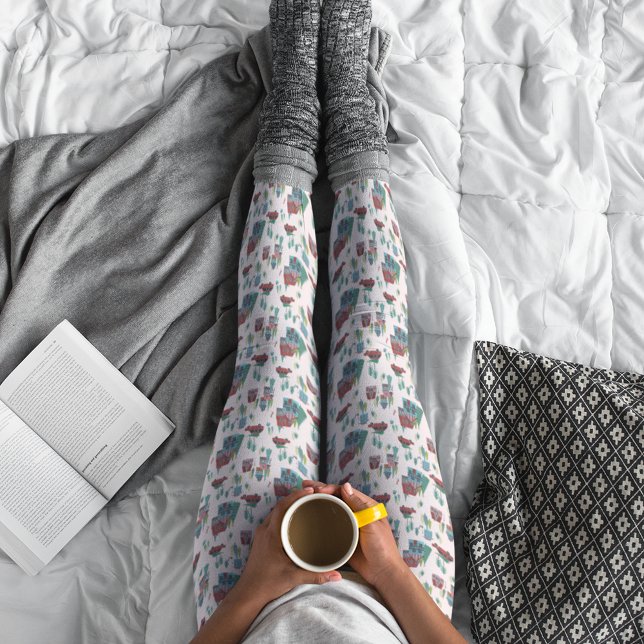 Niedlich Pink Village & Car Tree Retro Weihnachten Leggings (Cute Pink Village & Car Tree Retro Christmas Leggings)