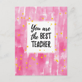 Niedlich Pink Watercolor Beste Teacher-Bewertung Postkarte
