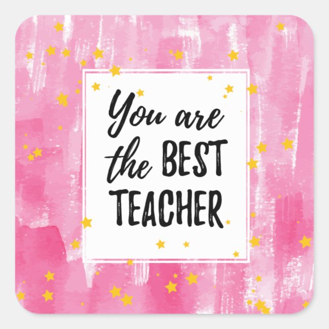 Niedlich Pink Watercolor Beste Teacher-Bewertung Quadratischer Aufkleber (Vorderseite)