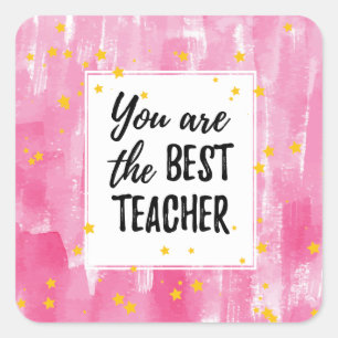 Niedlich Pink Watercolor Beste Teacher-Bewertung Quadratischer Aufkleber