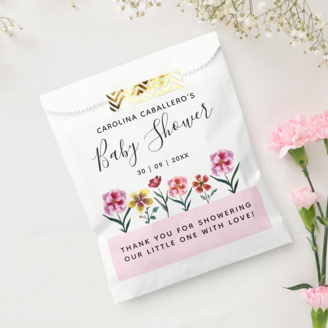 Niedlich Pink Watercolor Blumenmädchen Kinderdusch Geschenktütchen (Versiegelt)