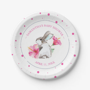 Niedlich Pink Watercolor Bunny Girl Babydusche Pappteller