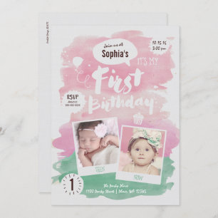 Niedlich Pink Watercolor ErstgeburtenpartyGirl Einladung