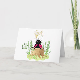Niedlich Pink Watercolor Ladybug Vielen Dank Dankeskarte