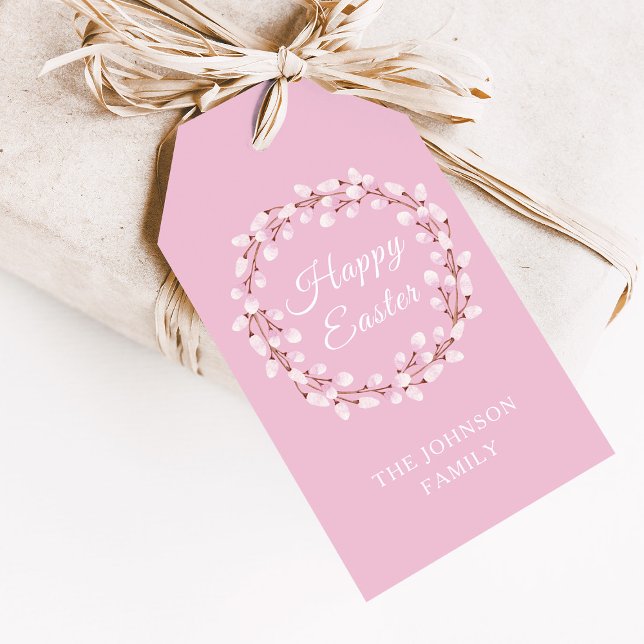 Niedlich Pink Watercolor Pussy Willow Happy Ostery Geschenkanhänger (Cute Pink Watercolor Pussy Willow Happy Easter Gift Tags)
