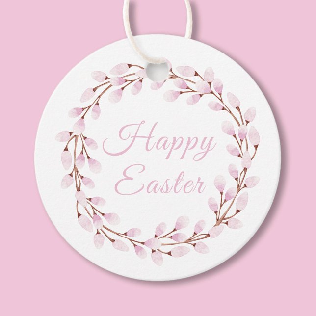 Niedlich Pink Watercolor Pussy Willow Happy Ostery Geschenkanhänger (Cute Pink Watercolor Pussy Willow Happy Easter Favor Tags)