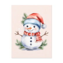 Niedlich Pink Watercolor Snowman Weihnachten