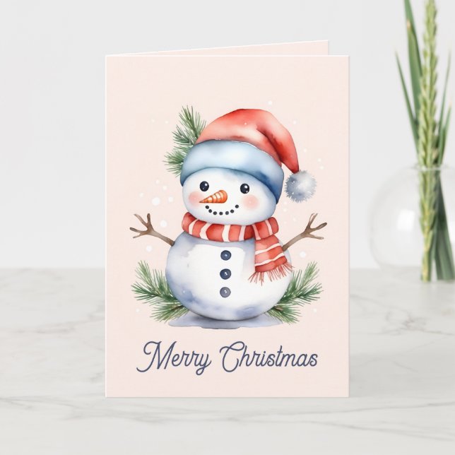 Niedlich Pink Watercolor Snowman Weihnachten (Vorderseite)