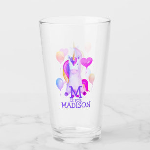 Niedlich Pink Watercolor Unicorn Girls Monogramm N Glas