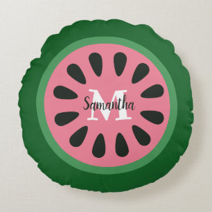 Niedlich Pink Watermelon Monogram Rundes Kissen