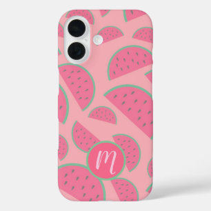 Niedlich-Pink-Watermelon-Muster-Monogramm iPhone 16 Hülle