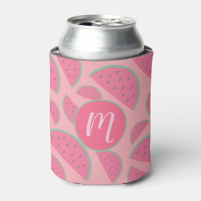 Niedlich-Pink-Watermelon-Muster-Monogramm Dosenkühler (Kanne Vorderseite)