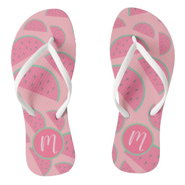Niedlich-Pink-Watermelon-Muster-Monogramm Flip Flops (Fußbett)