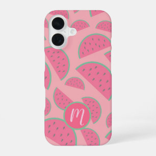 Niedlich-Pink-Watermelon-Muster-Monogramm iPhone 16 Hülle