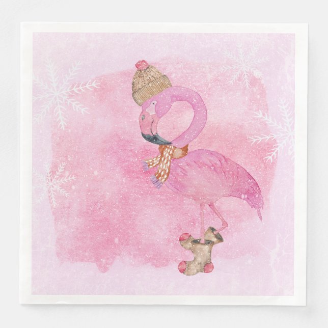 Niedlich Pink Weihnachten Winter Flamingo Bird Serviette (Vorderseite)