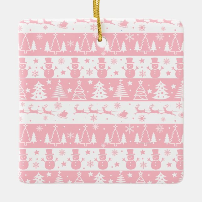 Niedlich Pink Weihnachten Wintergeschenke Keramikornament (Vorderseite)