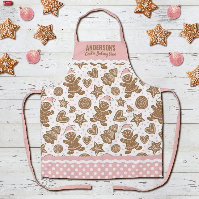 Niedlich Pink Weihnachts-Keks Backen Crew Schürze (A cute girls Christmas Cookie baking crew apron, so fun for a family gathering. Comes in red too!)