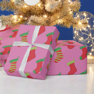 Niedlich Pink Weihnachts-Strümpfe Muster Mädchen W Geschenkpapier