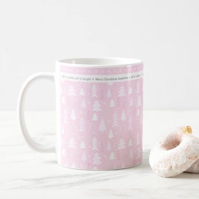 Niedlich Pink Weihnachtsbäume Personalisiert Kaffe Kaffeetasse (Mit Donut)