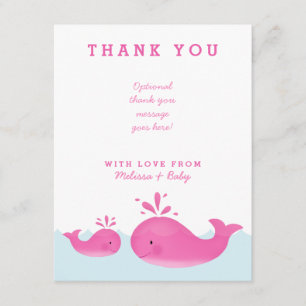 Niedlich Pink Whale Girl Babydusche Danke, Karten