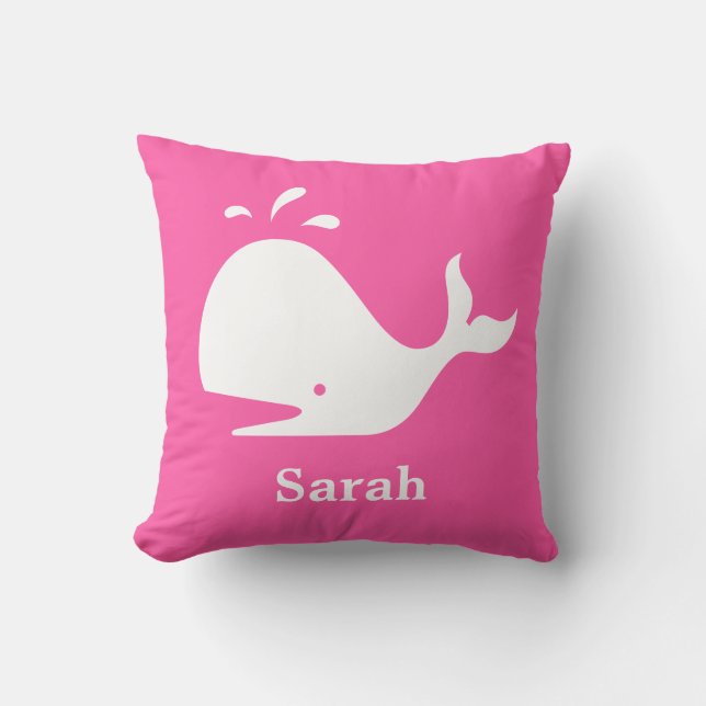 Niedlich Pink Whale Sea Lion Weißer Name Kissen (Vorderseite)