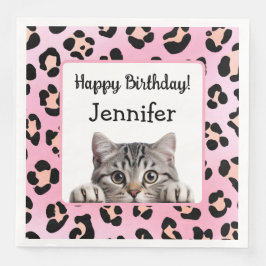 Niedlich Pink Whimsical Cat Birthday Paper Napkin Serviette