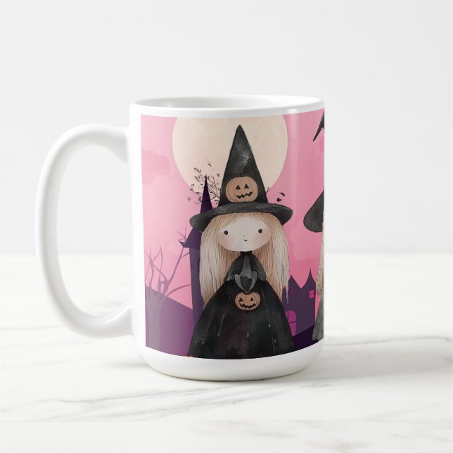 Niedlich Pink Whimsical Hexen Halloween Personalis Kaffeetasse (Links)