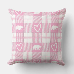 Niedlich Pink & White Bär und Herzflanken Kariert Kissen